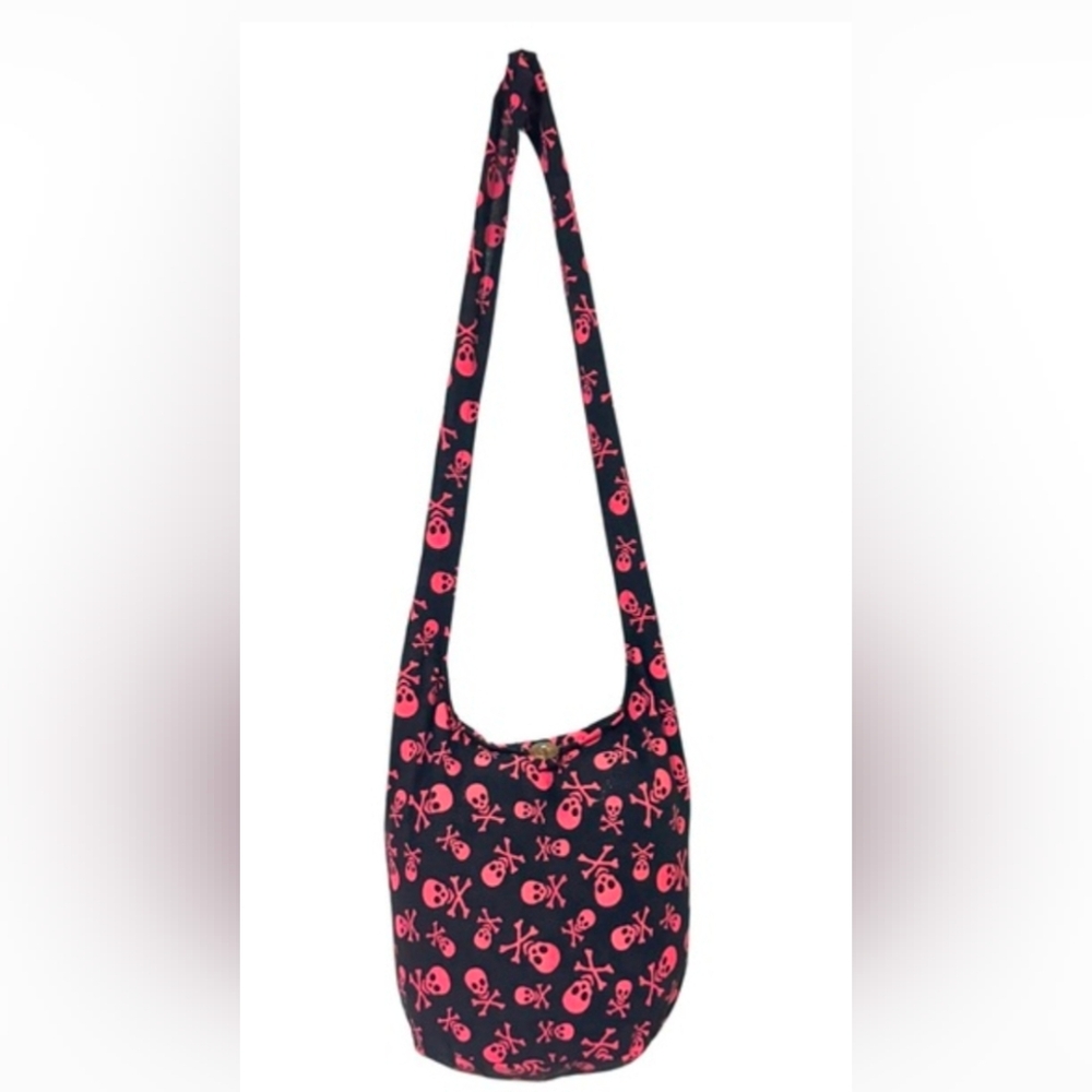 Skull Print Shoulder Bag - Black and Pink